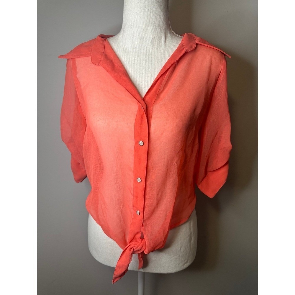 Sheer Orange Womens Button‎ Up top